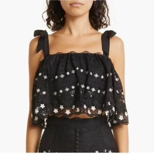 Saloni Jemi Tie Strap Silk Blend Top in Black Size 2 NWOT